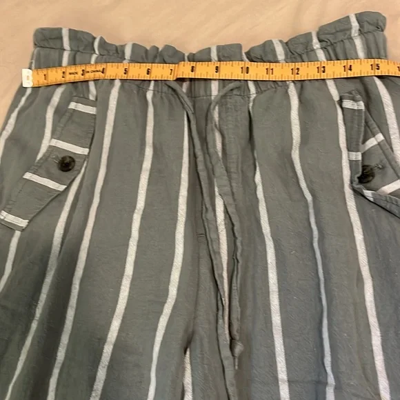 Loft Outlet Womens Sz L high rise straight elastic cotton pants Sage striped - Picture 6 of 8